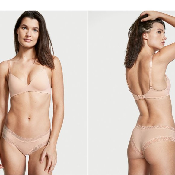 VS XL Cotton Floral Lace Waist Cheeky Panty Champagne Beige Neutral So Cute - Picture 2 of 10